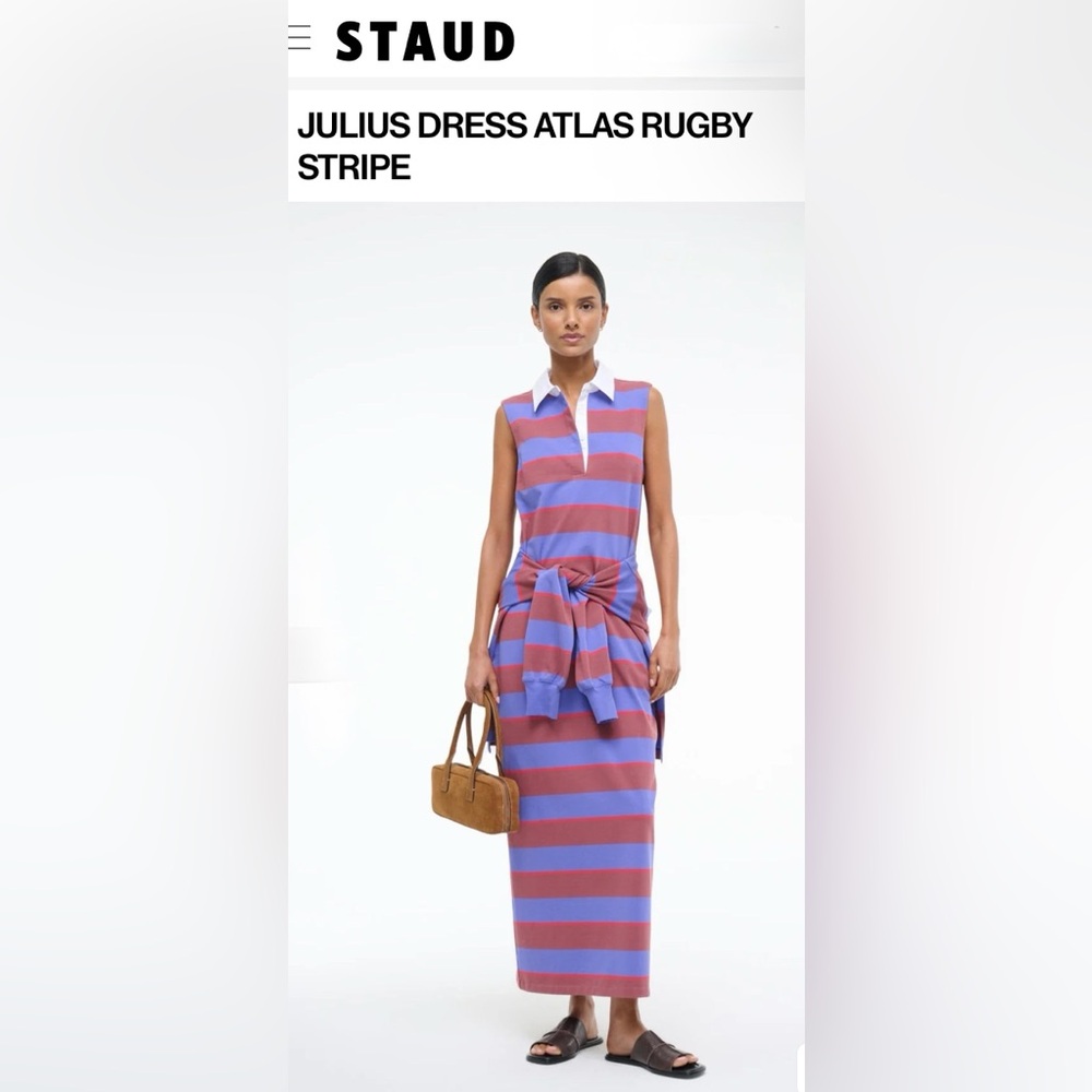 NWT STAUD Julius Atlas Rugby Stripe Purple, Brown and Red Maxi Dress